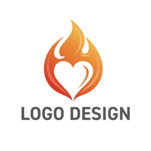 情熱と真心を伝える、炎とハートの融合ロゴデザイン