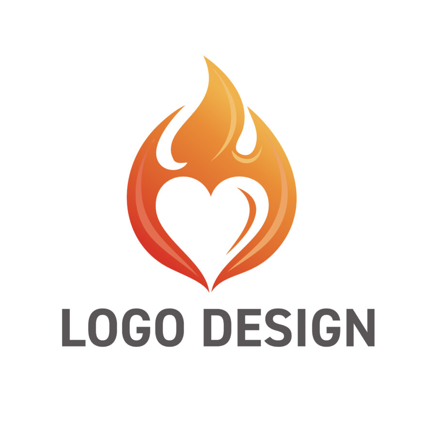 情熱と真心を伝える、炎とハートの融合ロゴデザイン