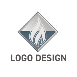 知性と安定感を象徴する、菱形フレームの炎ロゴデザイン