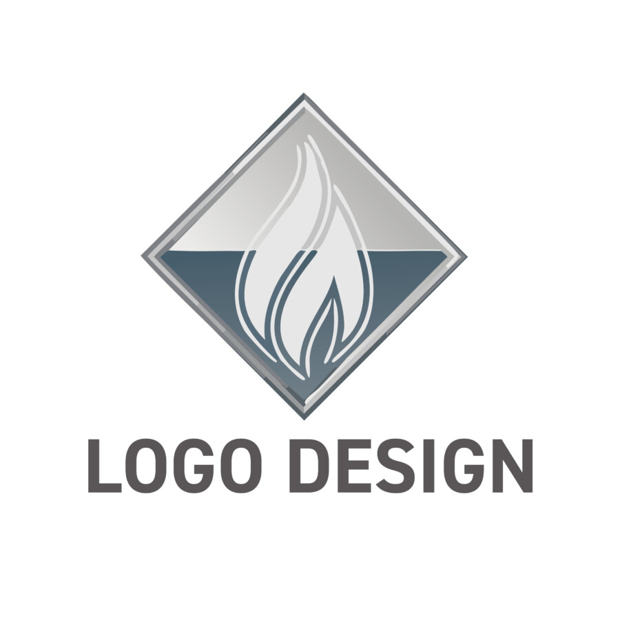 知性と安定感を象徴する、菱形フレームの炎ロゴデザイン