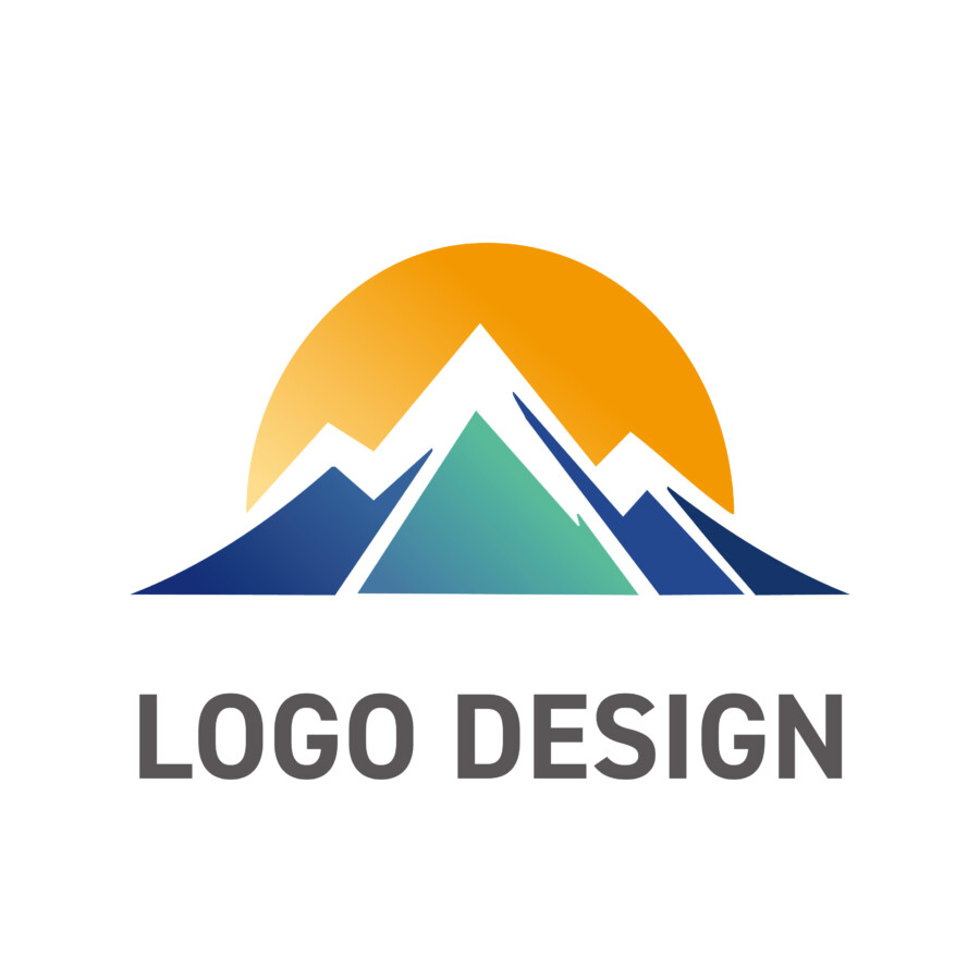 夜明けの山々から昇る太陽、希望を象徴するロゴデザイン