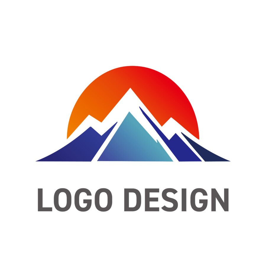 夜明けの山々から昇る太陽、希望を象徴するロゴデザイン