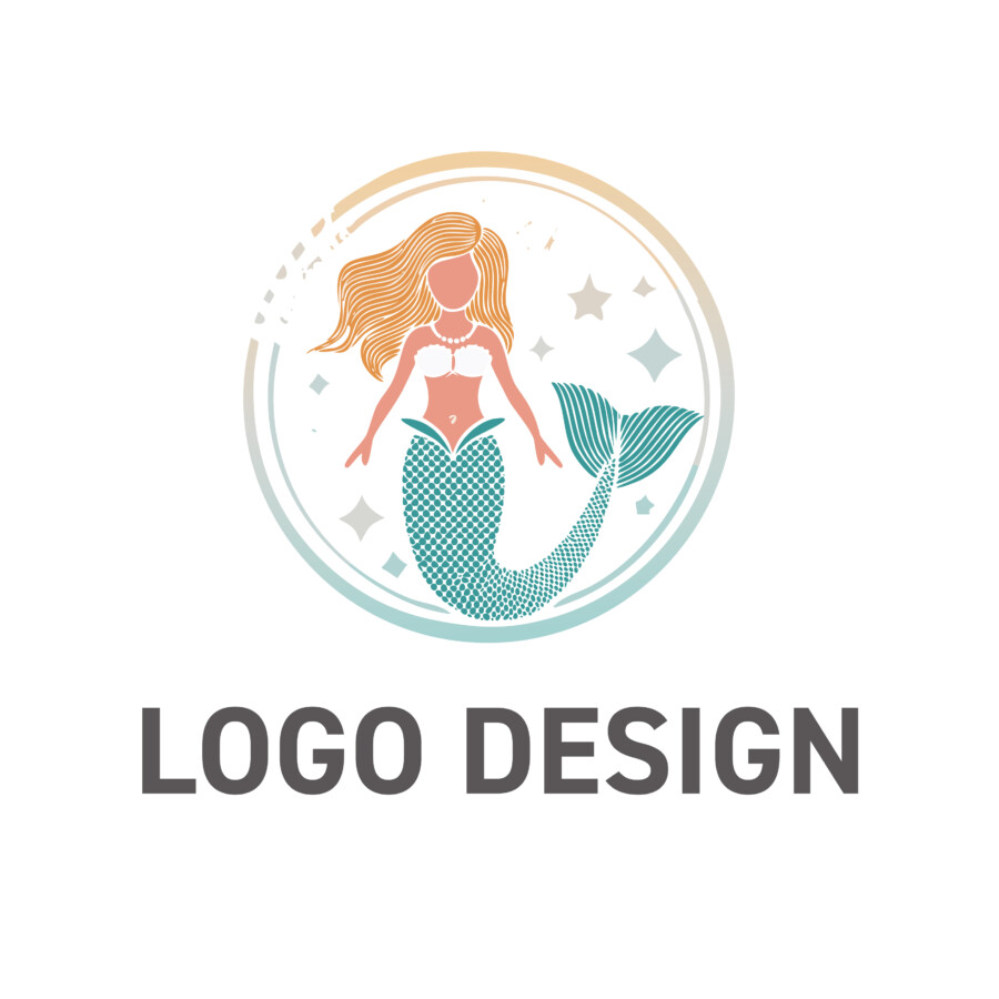 海の神秘をまとう、優雅なマーメイドのファンタジーロゴデザイン
