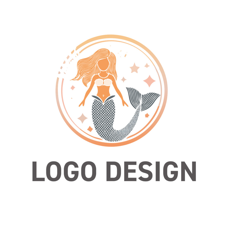 海の神秘をまとう、優雅なマーメイドのファンタジーロゴデザイン