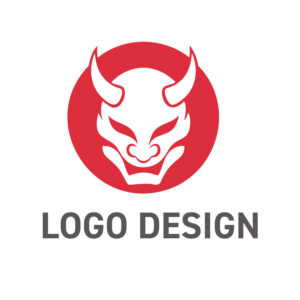 鮮烈な印象を刻む、力強い赤と白の仮面ロゴデザイン