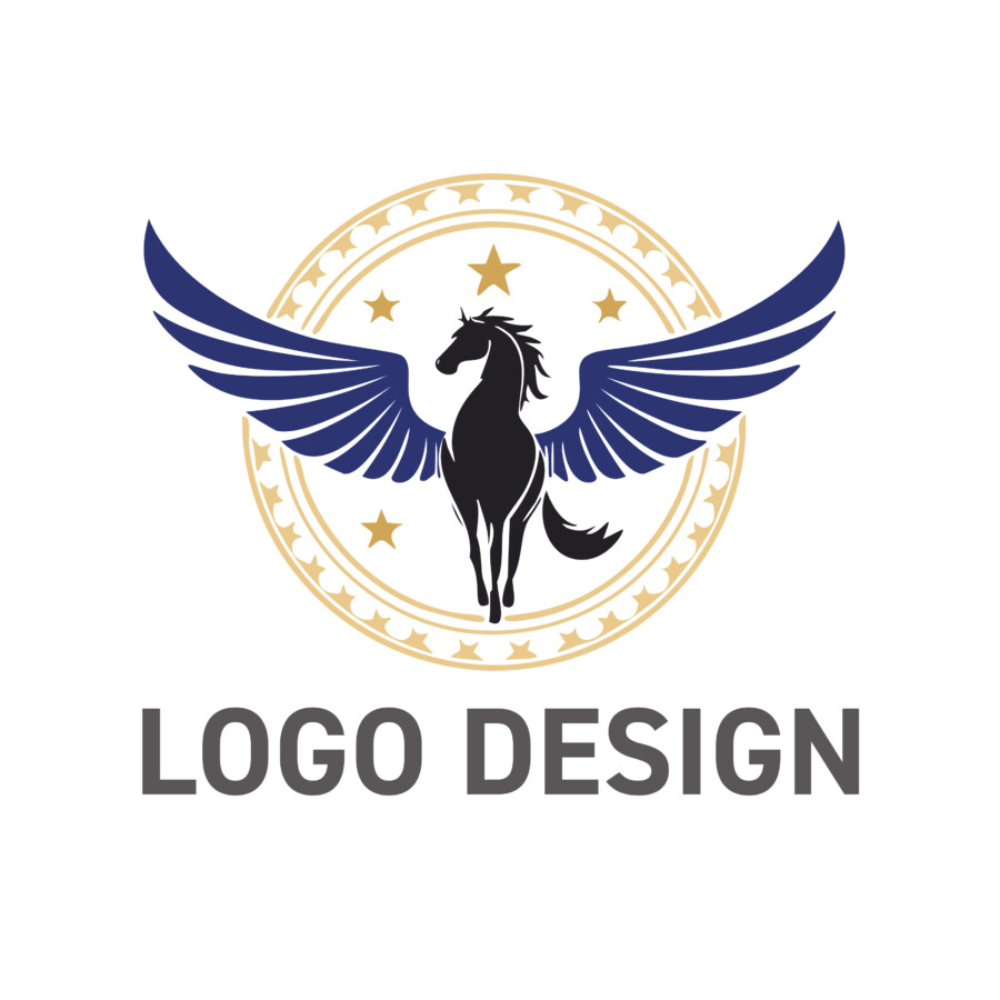 大空へ羽ばたく勇姿、成功と自由を象徴するペガサスロゴデザイン