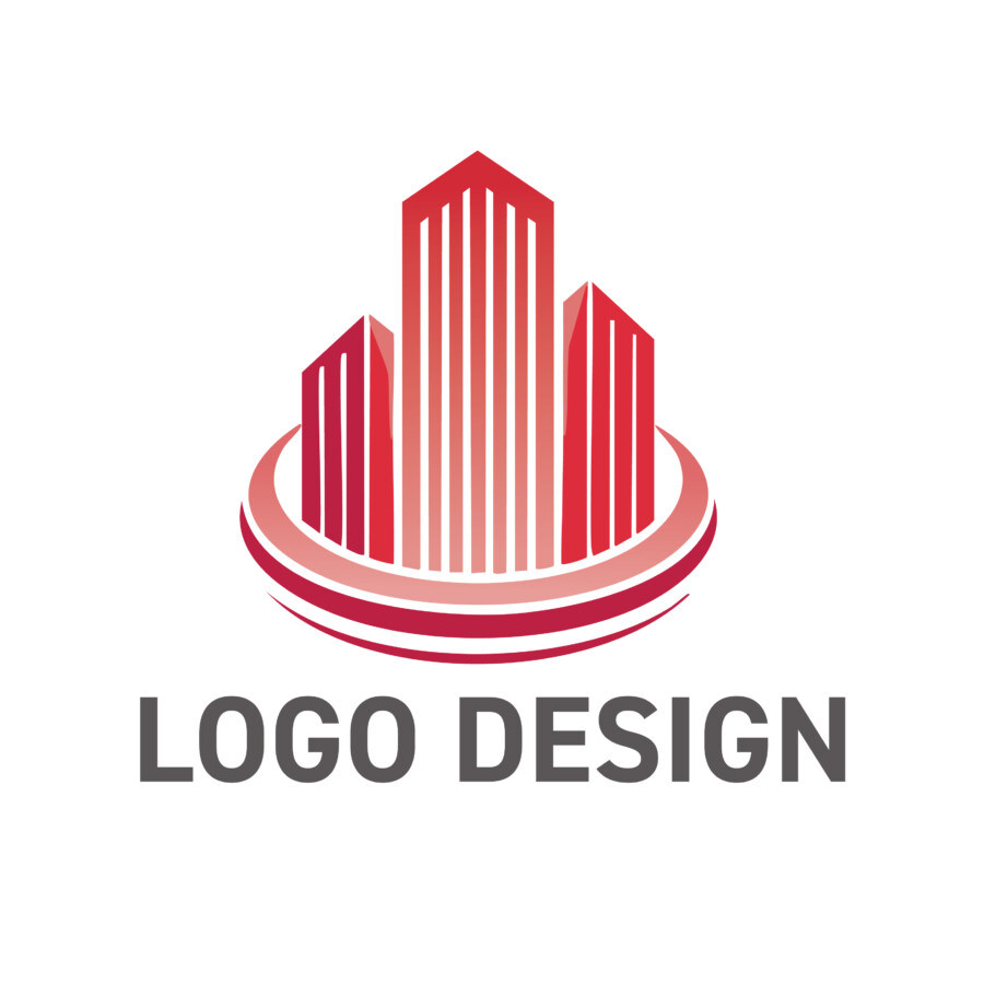 都市の躍動と未来への飛躍を刻む、赤のタワーロゴデザイン