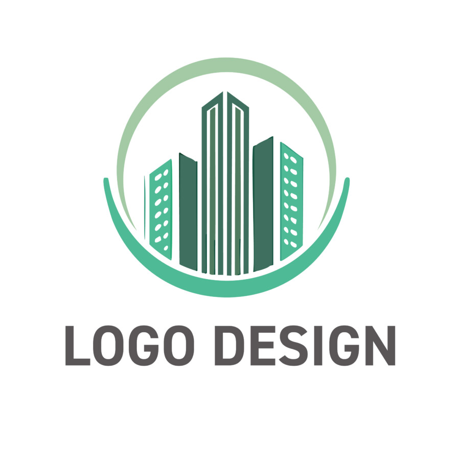 未来志向の都市と自然の調和を映すビルモチーフ ロゴデザイン