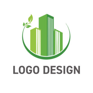 都市と自然の調和を象徴する、成長と安心感を与える建物モチーフのロゴデザイン