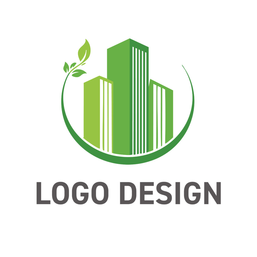 都市と自然の調和を象徴する、成長と安心感を与える建物モチーフのロゴデザイン