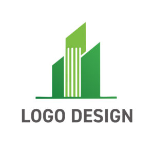 緑のストライプが象徴する、成長と安定の建築モチーフ ロゴデザイン