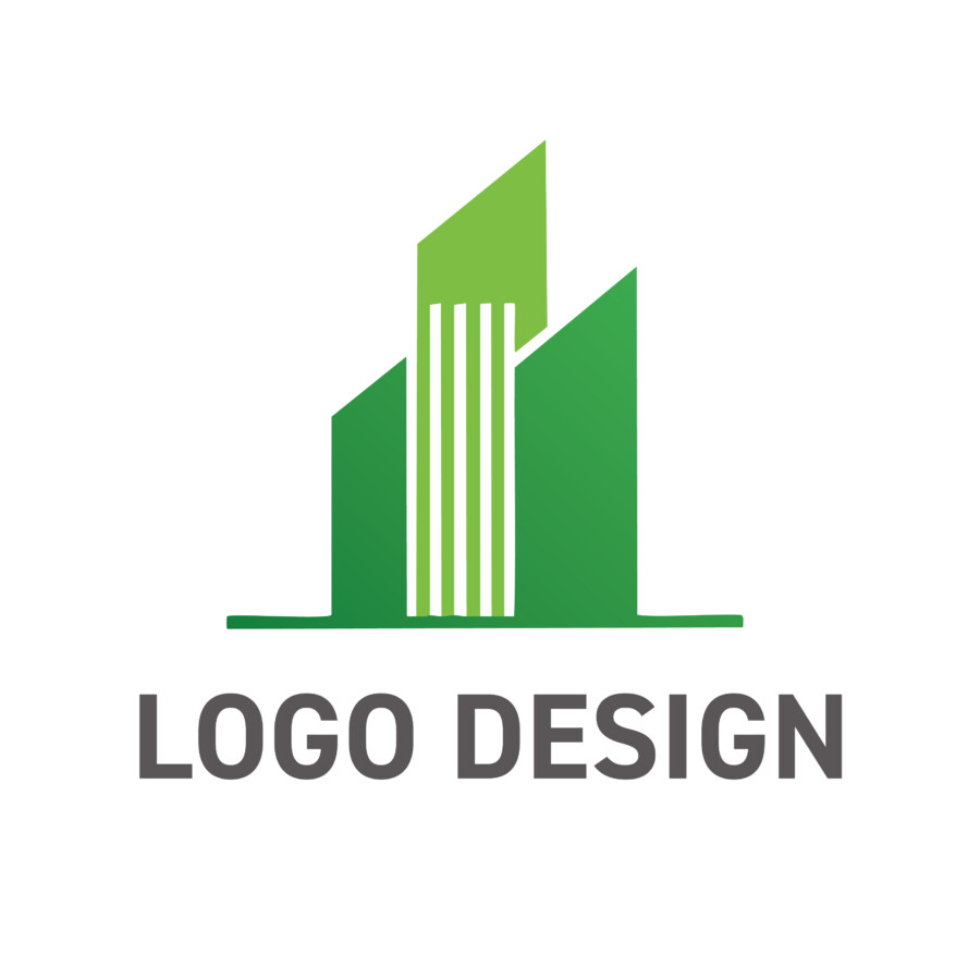 緑のストライプが象徴する、成長と安定の建築モチーフ ロゴデザイン