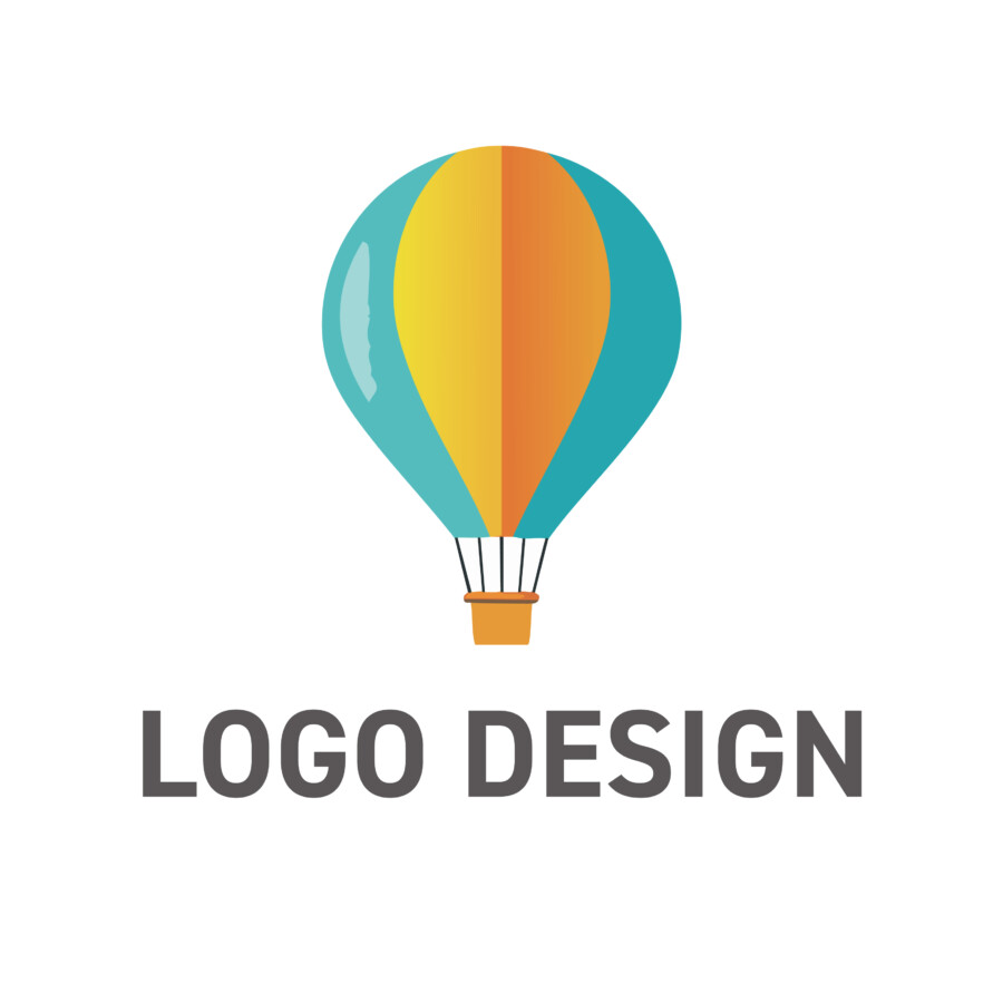 大空への夢と希望を乗せて上昇する、熱気球モチーフのロゴデザイン