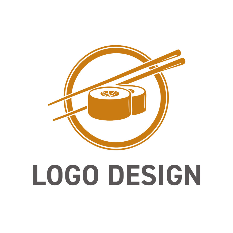 和の粋をモダンに表現する、寿司と箸の円形ロゴデザイン