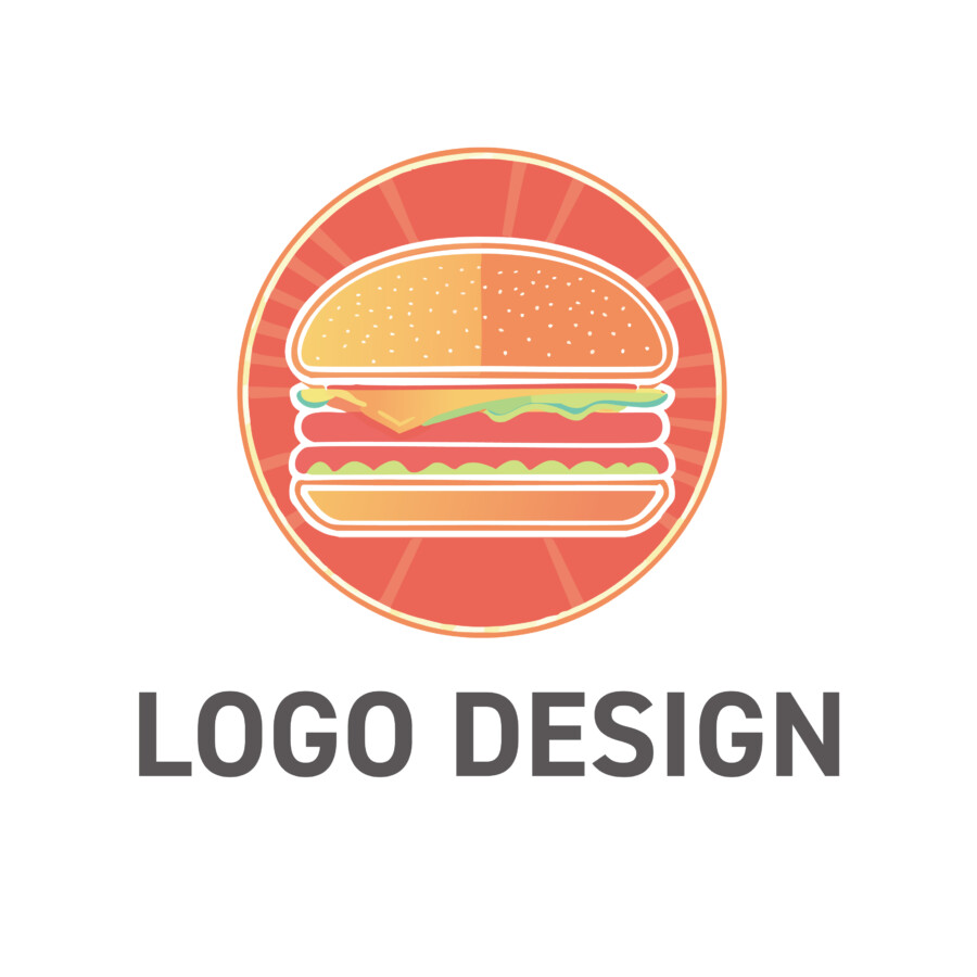 食欲を刺激するポップな魅力、ボリューム満点ハンバーガーのロゴデザイン