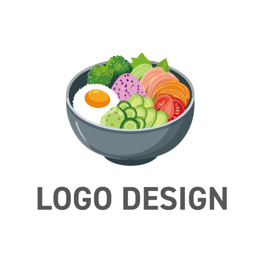新鮮食材が彩るヘルシーな一杯、食欲そそるロゴデザイン