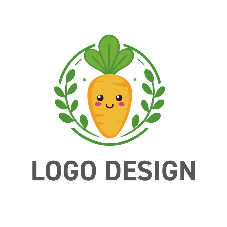 親しみやすさと健康的なイメージを食卓へ、笑顔を届けるニンジンモチーフのロゴデザイン