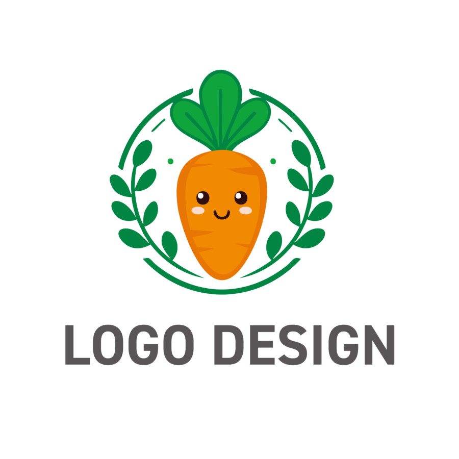 親しみやすさと健康的なイメージを食卓へ、笑顔を届けるニンジンモチーフのロゴデザイン