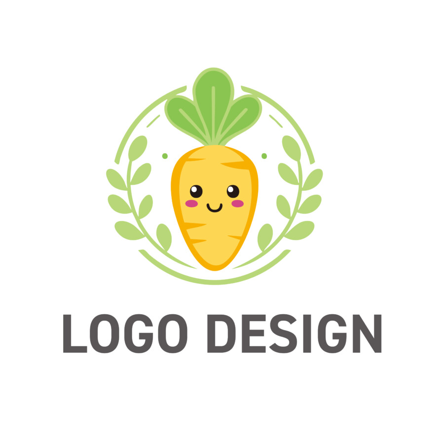 親しみやすさと健康的なイメージを食卓へ、笑顔を届けるニンジンモチーフのロゴデザイン