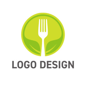 食卓に豊かな恵みと調和を、二枚の葉とフォークが織りなすナチュラルなロゴデザイン