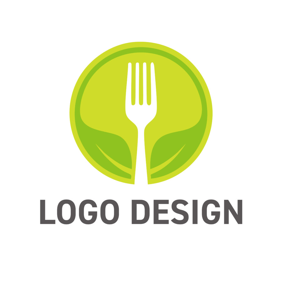食卓に豊かな恵みと調和を、二枚の葉とフォークが織りなすナチュラルなロゴデザイン