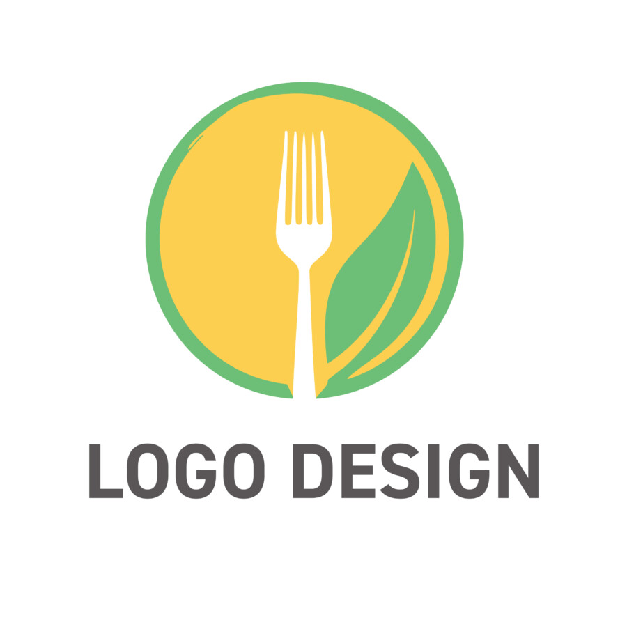 自然の恵みを食卓へ、フォークと葉が彩るオーガニックなロゴデザイン