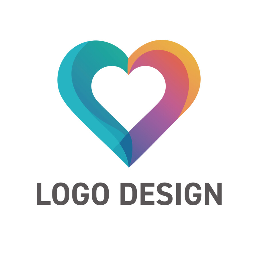 二つの個性が調和するグラデーションハートのロゴデザイン