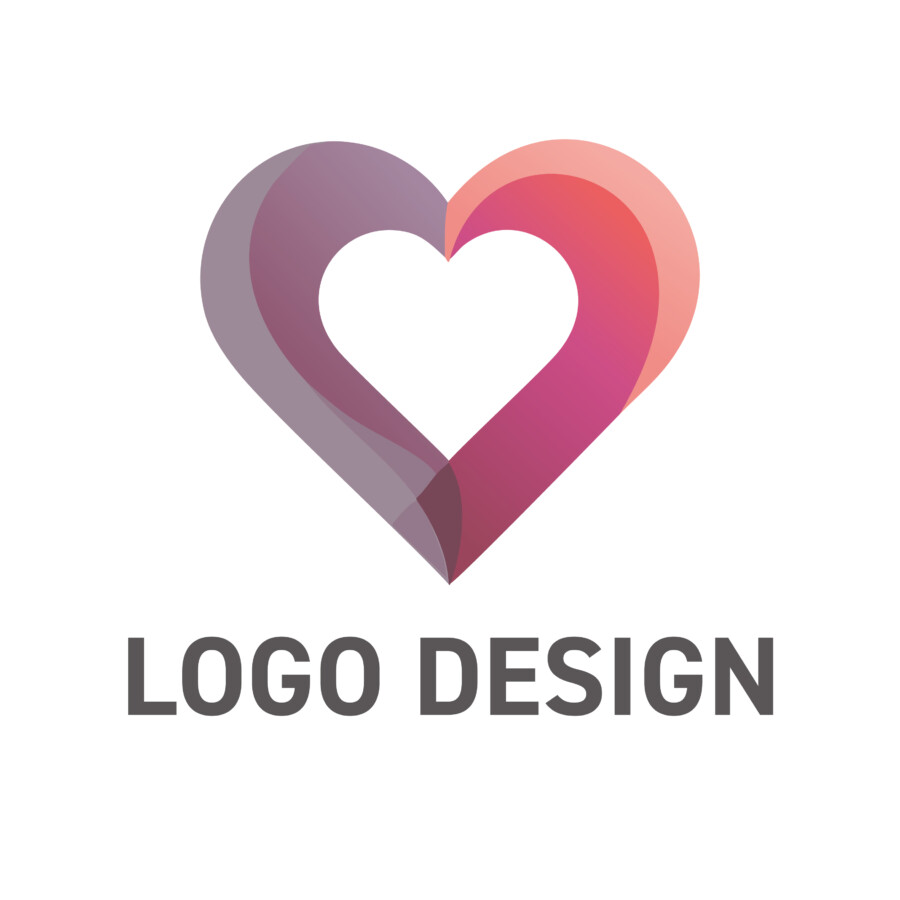 二つの個性が調和するグラデーションハートのロゴデザイン