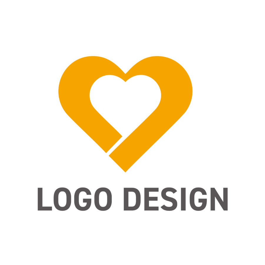 心に温もりを灯す、オープンラインのオレンジハートロゴデザイン