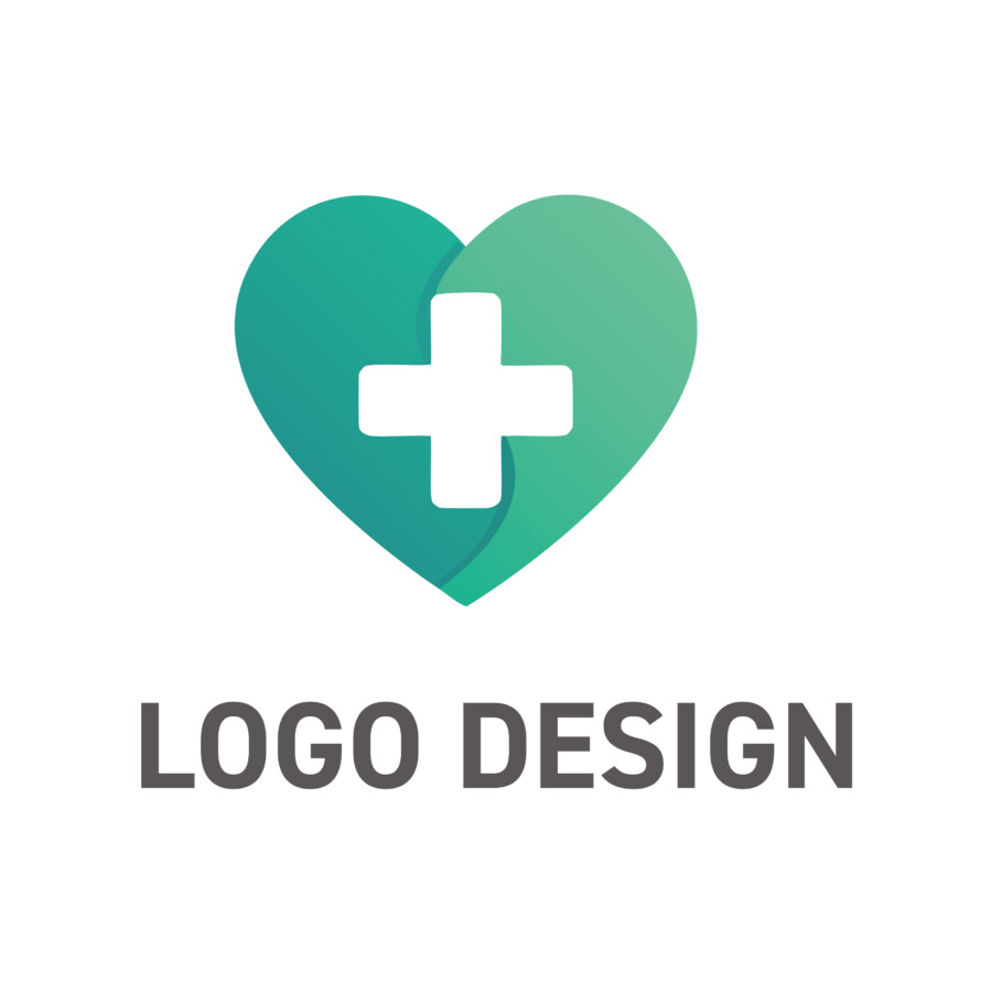 安心と信頼を心に届ける、青き十字のハートロゴデザイン