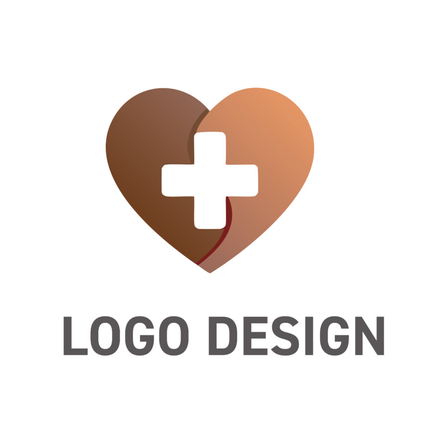 安心と信頼を心に届ける、青き十字のハートロゴデザイン