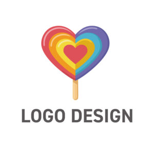 スイートな虹を心に灯す、カラフルハートキャンディのロゴデザイン