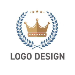 栄誉と品質を象徴する、月桂樹と星を冠した王冠のロゴデザイン