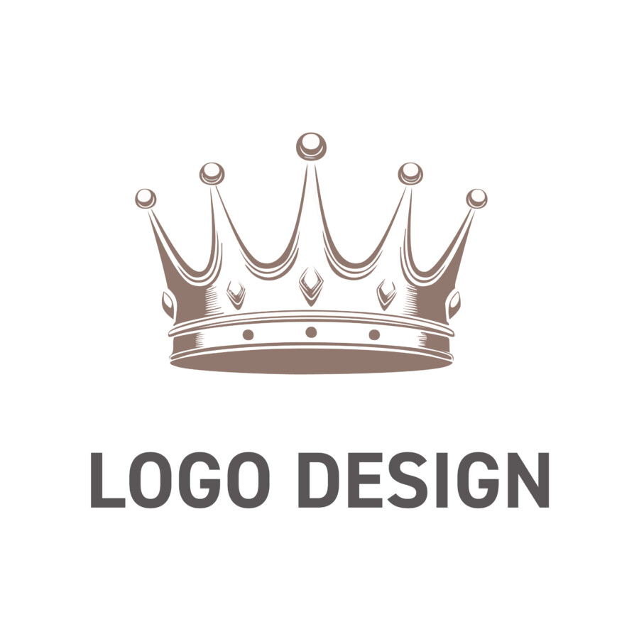 時を超えた物語を紡ぐ、温もりあるクラシックな王冠のロゴデザイン