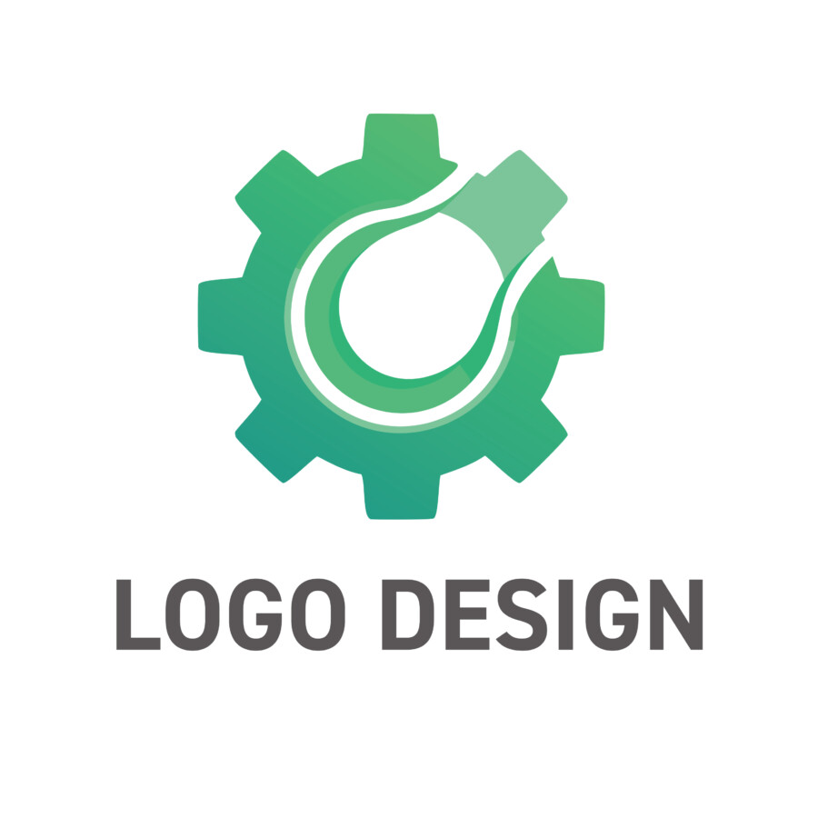 力強さと柔軟性が調和する、革新的な青の機械モチーフロゴデザイン