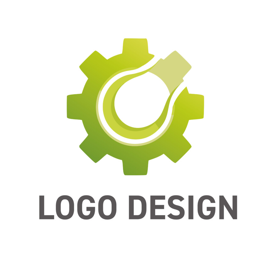 力強さと柔軟性が調和する、革新的な青の機械モチーフロゴデザイン