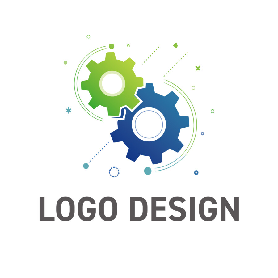 二つの歯車が未来を動かす、連携と成長のロゴデザイン