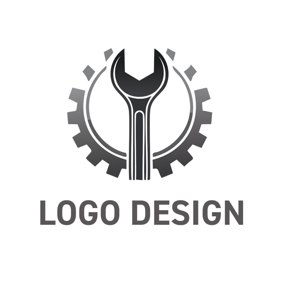 確かな技術を象徴する、レンチと歯車のロゴデザイン