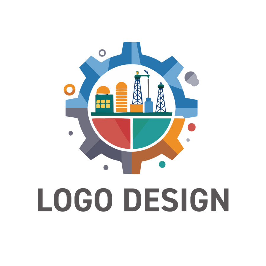 多様な産業の力を束ねる、ダイナミックな歯車ロゴデザイン