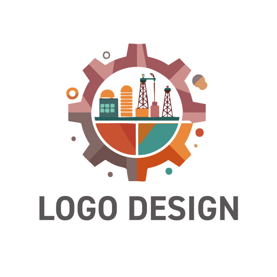 多様な産業の力を束ねる、ダイナミックな歯車ロゴデザイン