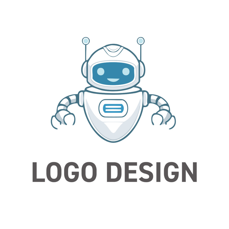 未来を案内する、笑顔のロボットロゴデザイン