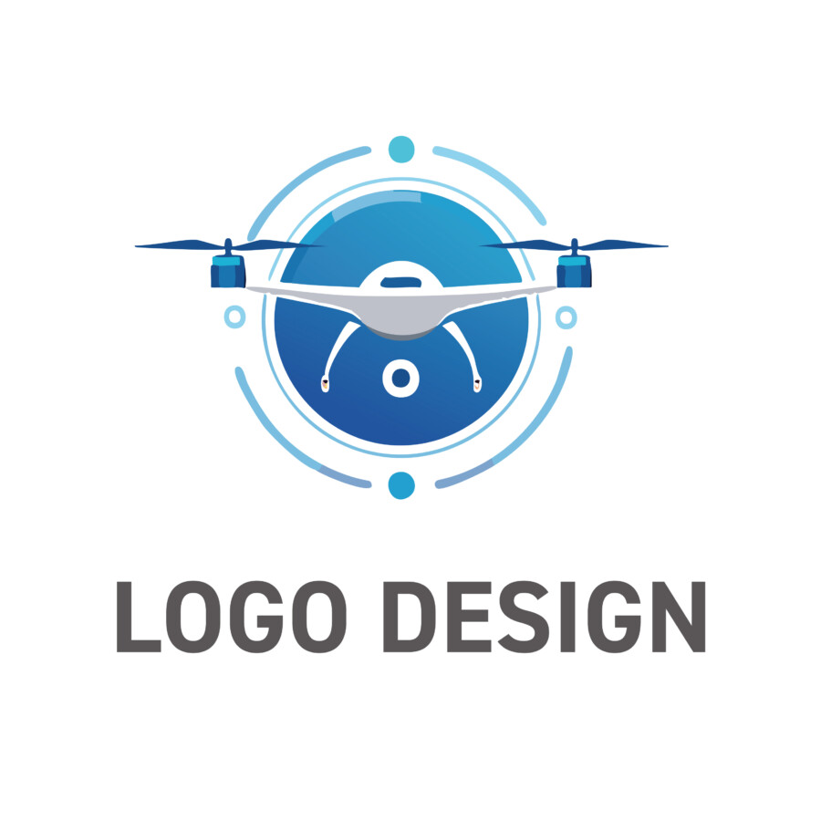 空の視点と未来技術を拓く、ドローンロゴデザイン