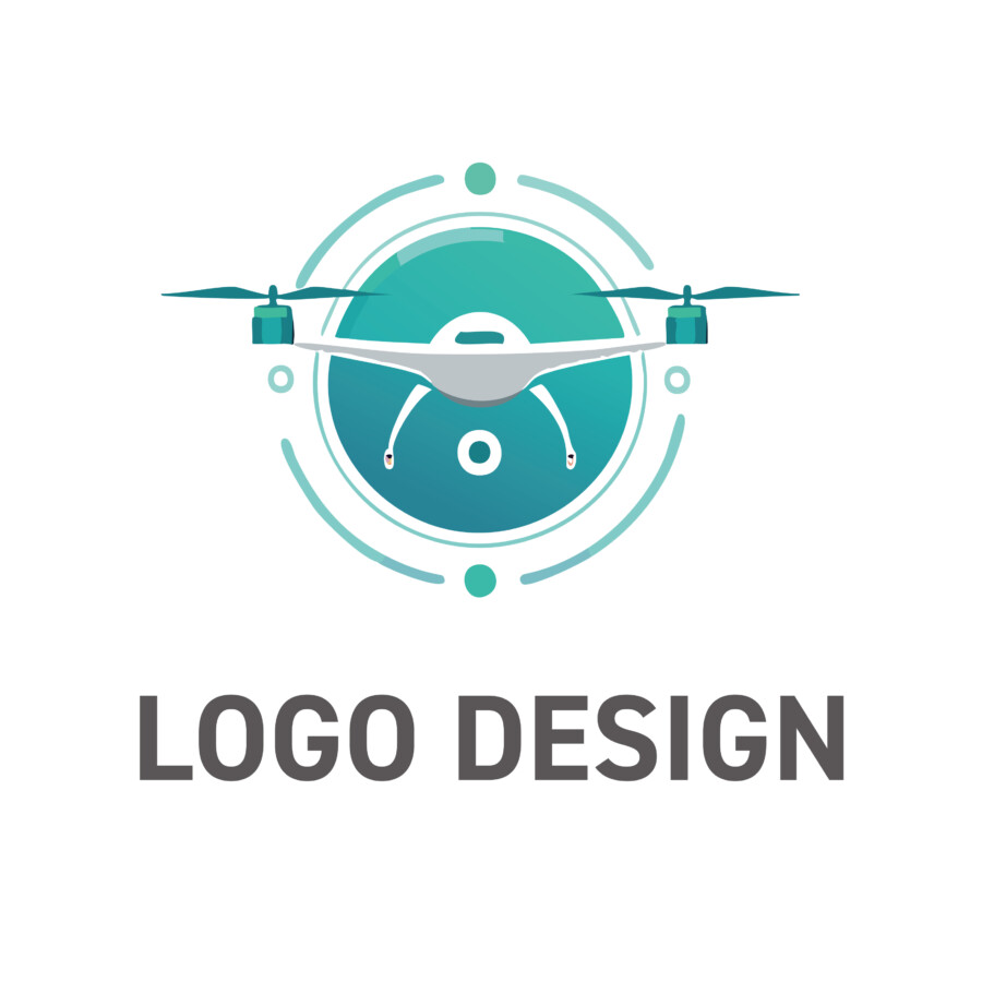 空の視点と未来技術を拓く、ドローンロゴデザイン