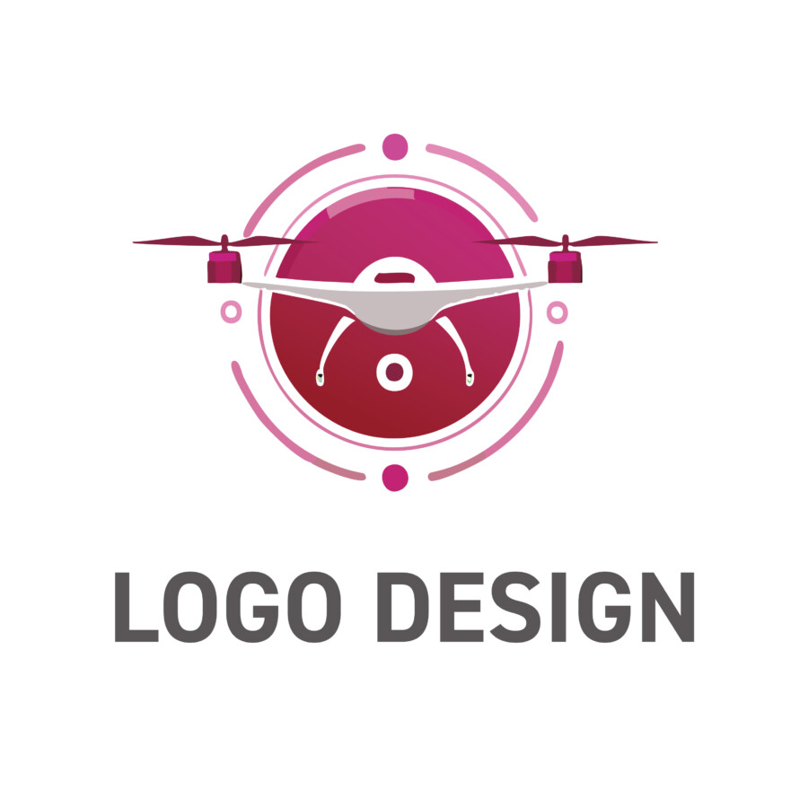 空の視点と未来技術を拓く、ドローンロゴデザイン