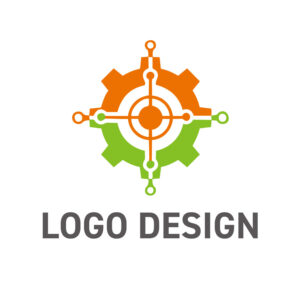 目標達成へと導く、精密な歯車と照準のロゴデザイン