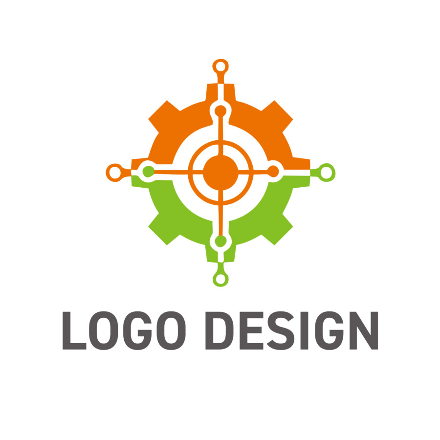 目標達成へと導く、精密な歯車と照準のロゴデザイン