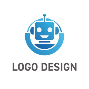 信頼の技術と笑顔のサポートを届ける、ブルーのロボットロゴデザイン