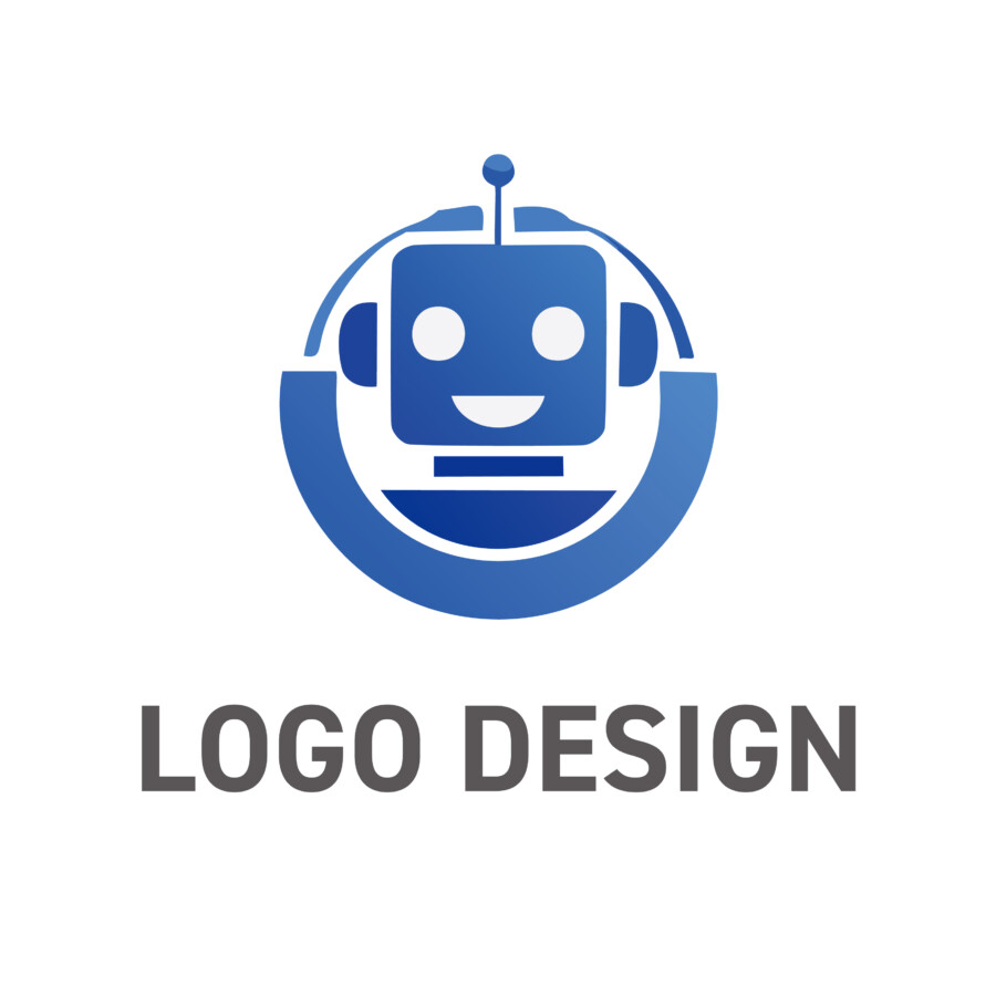 信頼の技術と笑顔のサポートを届ける、ブルーのロボットロゴデザイン