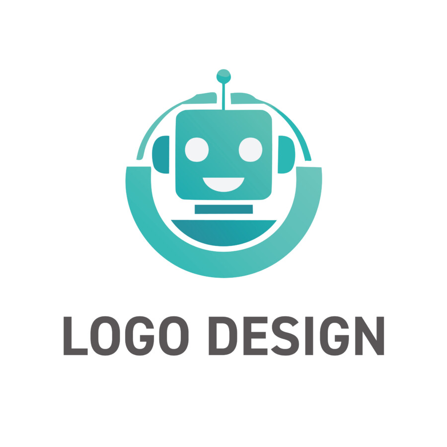 信頼の技術と笑顔のサポートを届ける、ブルーのロボットロゴデザイン