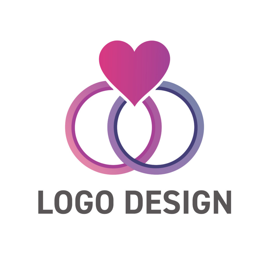 愛と絆を心で結ぶ、ハートとリングの優美なロゴデザイン